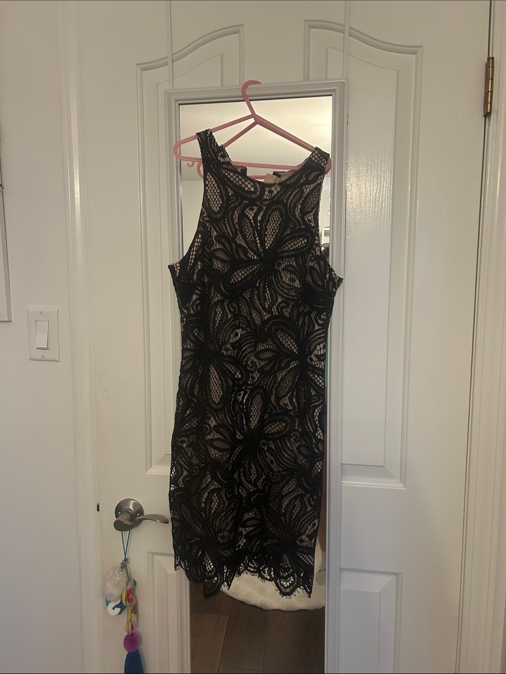 Black Lace Overlay Dress with nude lining